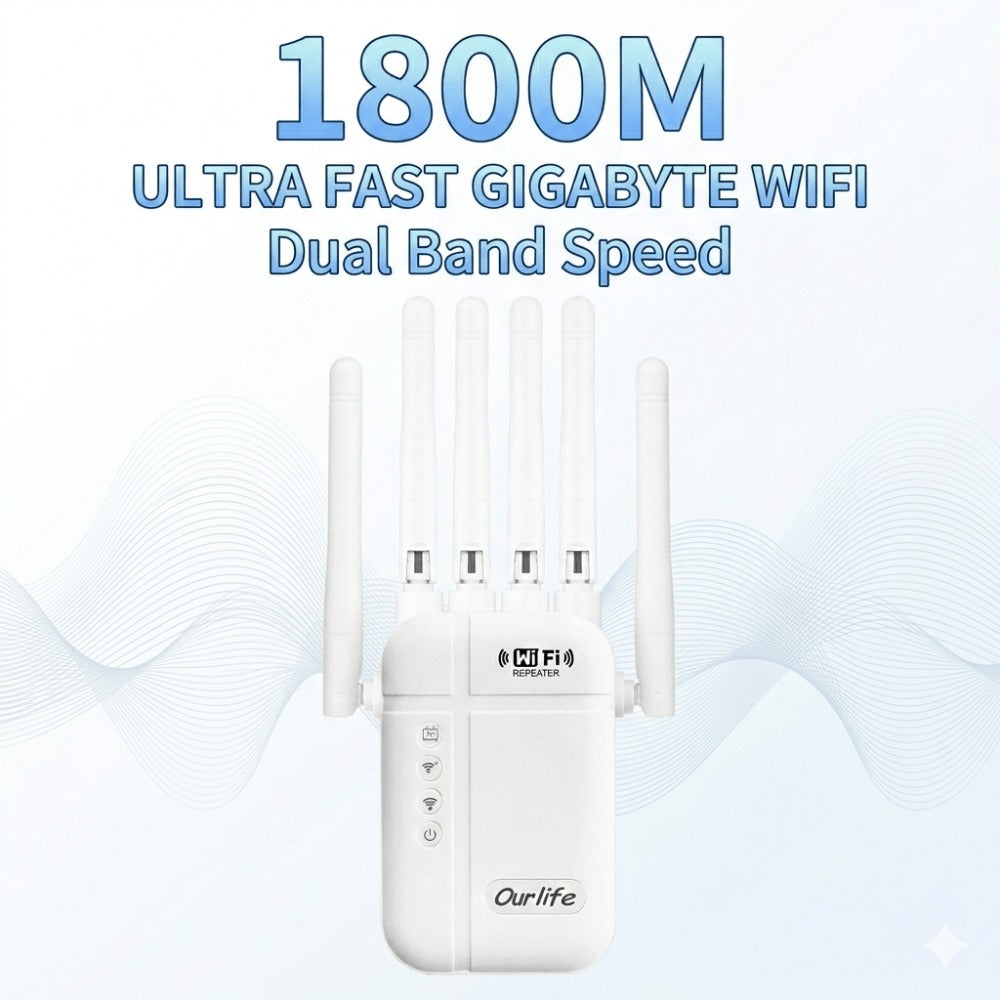 WiFi Booster 1800Mbps 10000 Sq Ft 6-Antenna 360° - Covers 50 Devices, Ethernet Port, One-Click WPS Setup, Advanced Signal Amplifier for Large Home Office Basement Garage Backyard