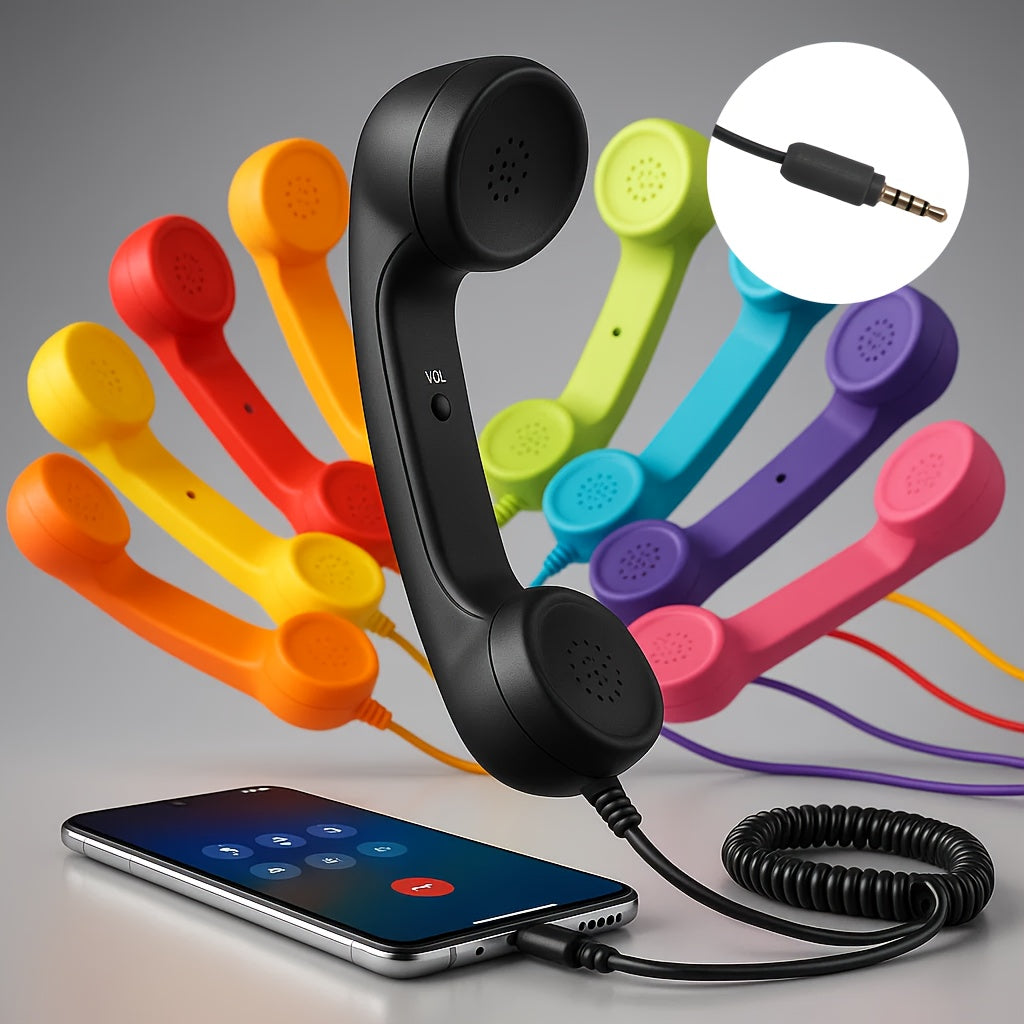 Retro Phone Handset for Smartphone Tablet & Computer – Hands-Free Calling, Volume Control, Clear Sound, 3.5mm & Type-C Compatible, iPhone Android, Multiple Colors, Great Senior Gift