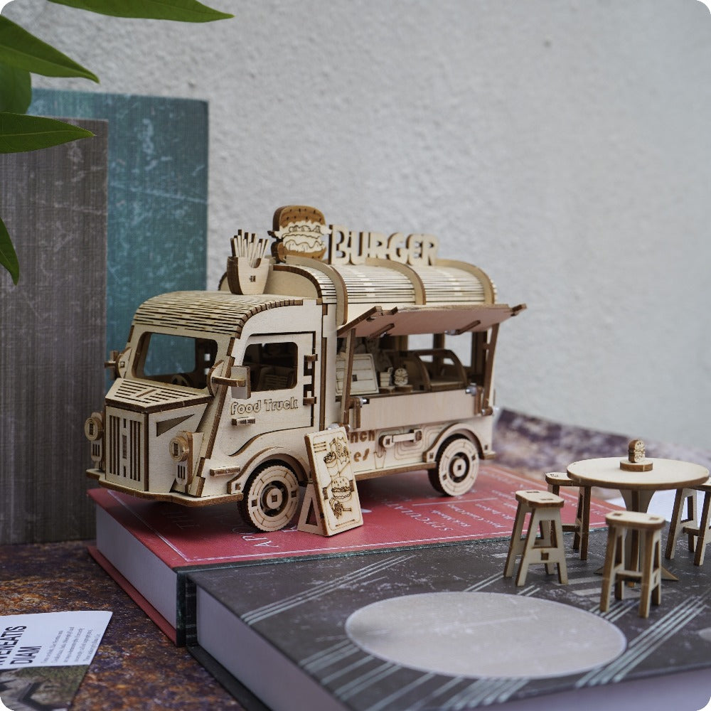 Basswood Food Truck Model Kit, DIY 3D Puzzle for Desk Display