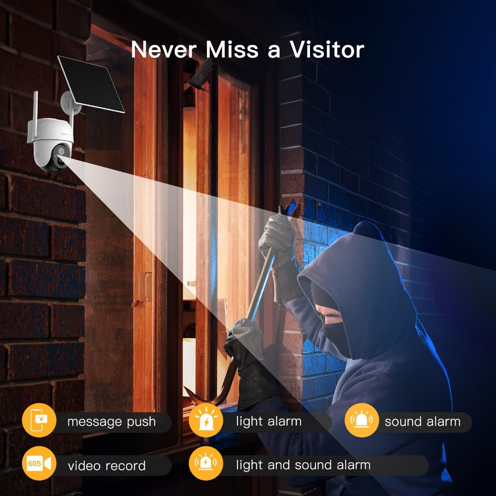 Wire-Free Solar Outdoor Security Camera 3MP PTZ 360° Pan-Tilt, AI Human Detection, Color Night Vision, Two-Way Audio, 2.4G WiFi, Cloud & SD Storage – Laxihub GO2T Wireless Weatherproof Camera