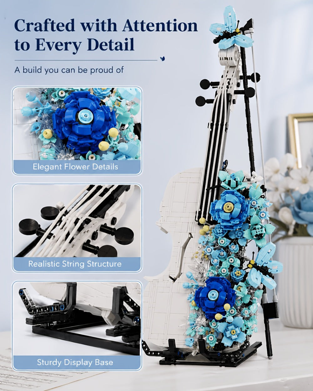 Flower Violin Building Block Set, 1,419-Piece 3D Model