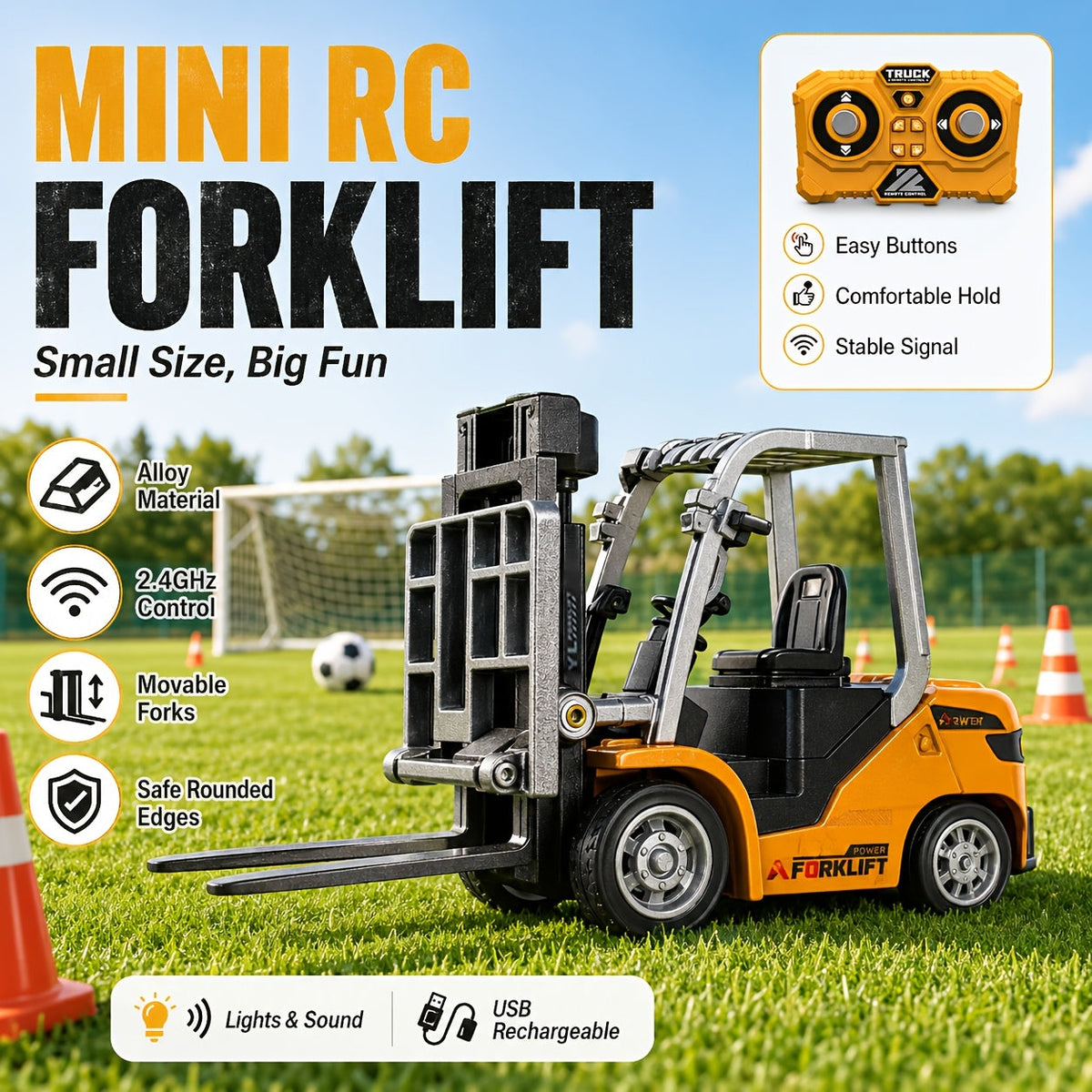 Remote Control Excavator, Loader & Dump Truck, 2.4GHz Alloy RC Construction Toy with Light & Sound