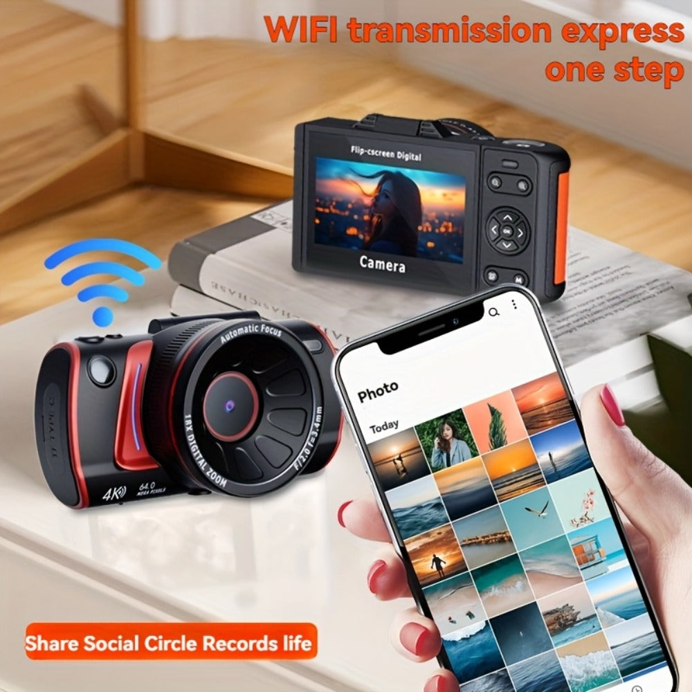 4K Vlogging Camera 48MP Digital Camera with WiFi 3" 180° Flip Screen 16x Zoom Auto Focus Anti-Shake Built-in Fill Light for YouTube Live Streaming Beginners with 32GB SD Card