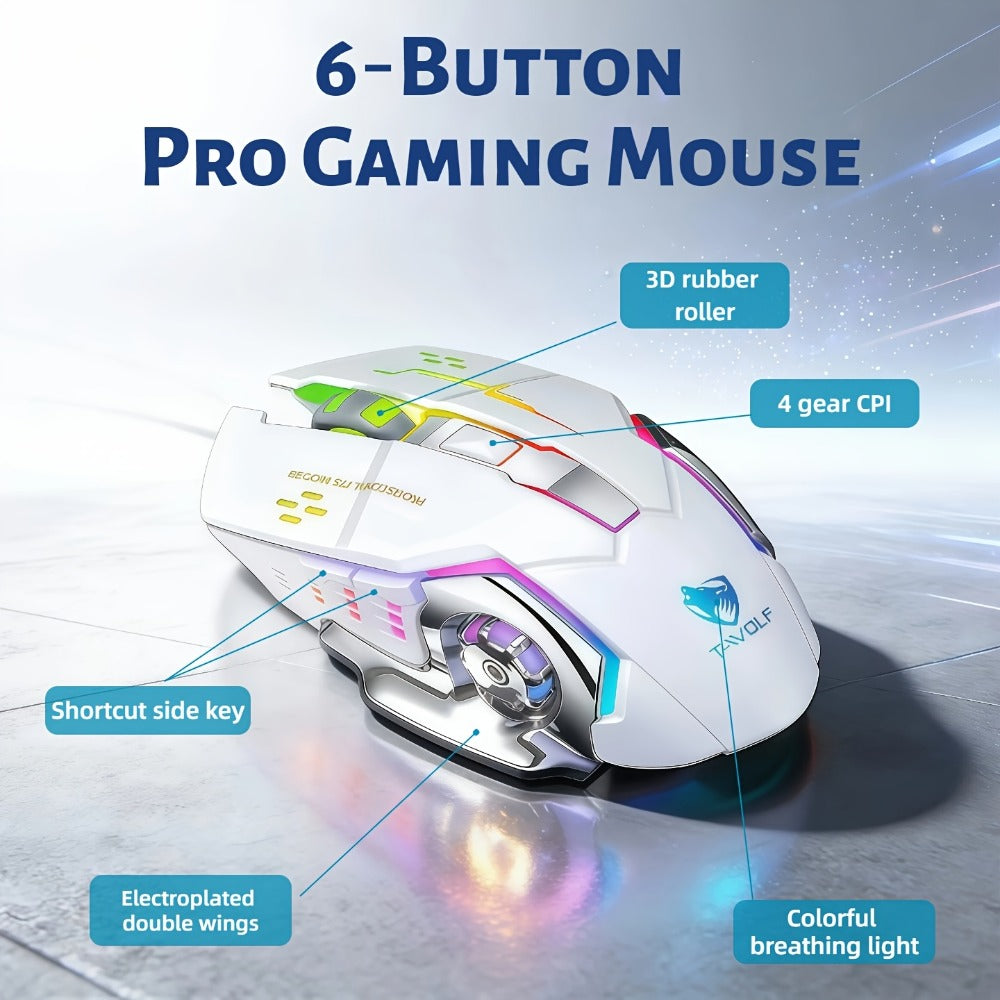 Ergonomic Silent Wireless Mouse T-WOLF Rechargeable Dual-Mode BT5.0 & 2.4G – Full-Size RGB Comfort Mouse for Work Study Gaming, Aesthetic Desk Setup, Back to School Gift for PC Laptop Mac