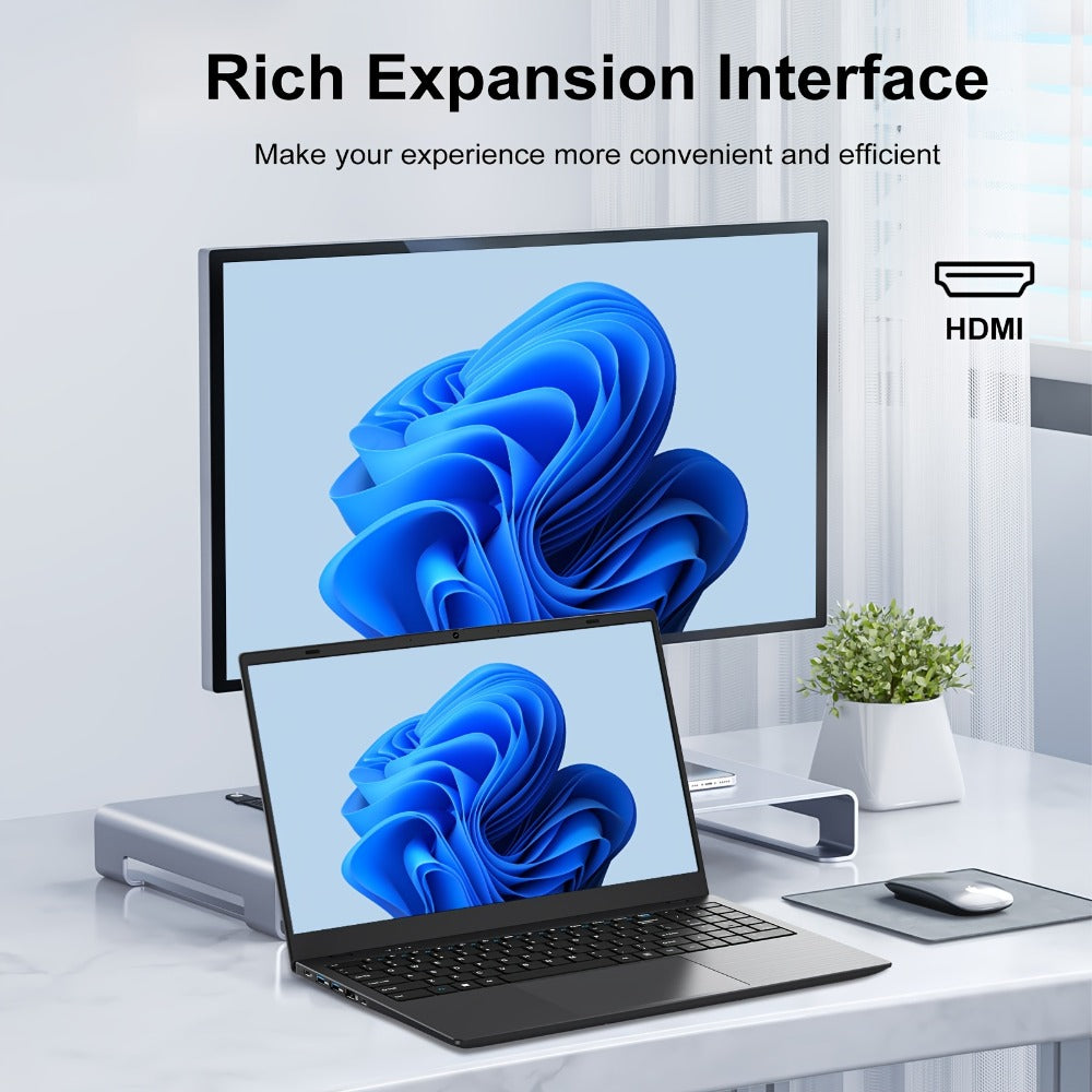 15.6 Inch Ultra-Thin Laptop, Intel Pentium 6500Y, 8GB RAM 256GB SSD, 4K Dual-Screen Support, Quad Stereo Speakers, Type-C PD Fast Charging – Lightweight Office & Entertainment Notebook PC