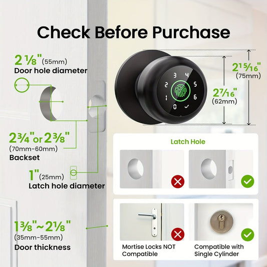 Smart Door Knob Lock, GHome K10, K10 PRO, K20 and KD03 PRO Model Options