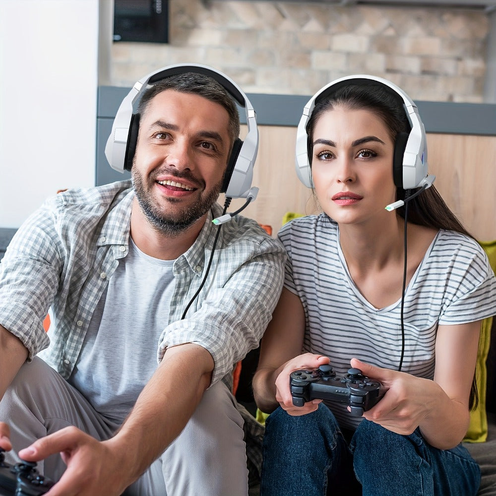 GS450 Gaming Headset Surround Stereo with LED Lights & Soft Memory Earmuffs – Noise Cancelling Mic Over-Ear Headphones for PS5 PS4 Xbox One Switch PC Mac Computer Games