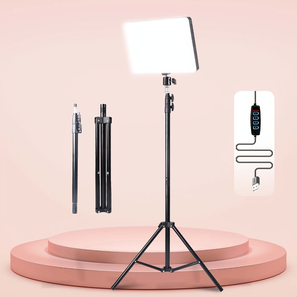 ZOMEI 10in LED Square Light Kit with 43.3in Tripod Stand & Phone Holder - Dimmable 3000K-6000K Studio Photography Lighting for Video Recording, YouTube, TikTok & Game Streaming