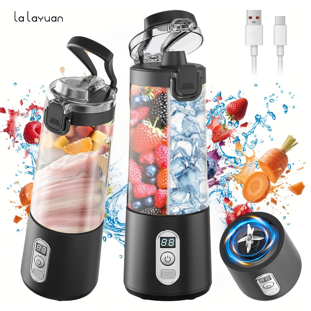 Portable Smoothie Blender USB-C Fast Charge 6-Blade Stainless Steel – Digital Timer Battery Display High-Speed Ice Crush No-Spill Lid | Protein Shake Gym Travel Blender in Black Pink White