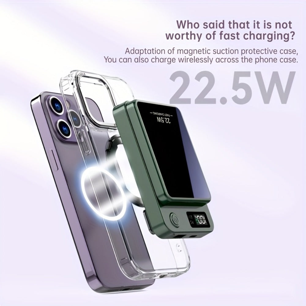 15W Wireless 22.5W Fast Charge Magnetic Power Bank 10000mAh 15000mAh, MagSafe Compatible Portable Charger USB-C LED Display Slim Lithium Polymer Battery for iPhone Android Samsung – Cable-Free Charging
