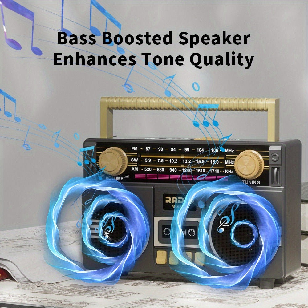 Solar Powered Portable FM/AM/SW Radio with 1200mAh Battery, Bluetooth & TF/USB/AUX Playback, Emergency Weather Radio with LED Flashlight, Ergonomic Handle, Ideal for Camping, Hiking & Emergencies