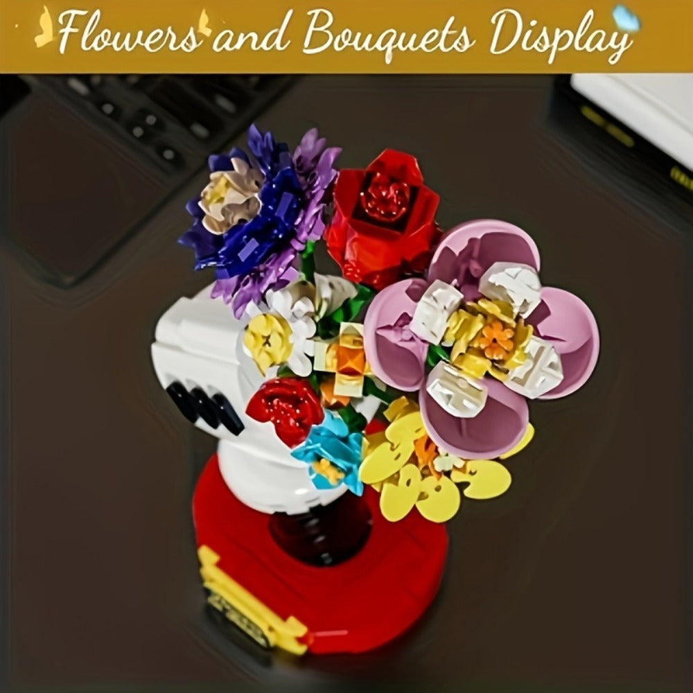DIY Flower Bouquet Building Set with Display Stand, Multicolor
