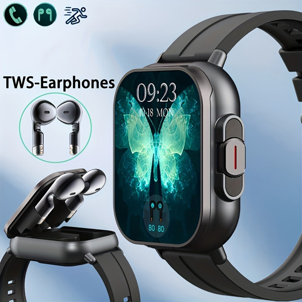 2-in-1 Smartwatch Earbuds Combo Steel & Mesh Strap for Men – Music Control Multiple Sports Modes Activity Tracking Black Silver Rose Gold Black Gold Smart Watch Earphone Gift