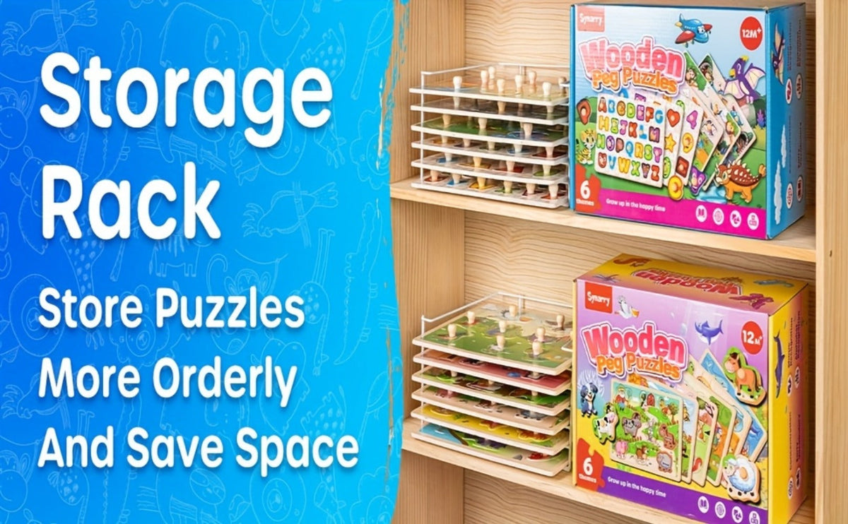 Wooden Toddler Puzzle Set with Storage Rack, Two Theme Options