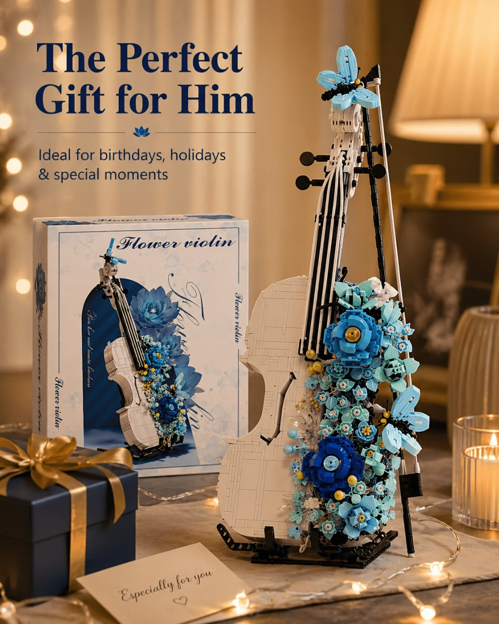 Flower Violin Building Block Set, 1,419-Piece 3D Model