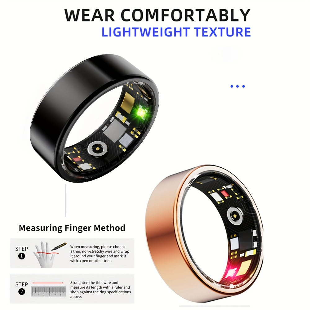 Smart Health Tracker Ring – Sleep Monitor, Steps Calories Body Temp Blood Pressure HRV Menstrual Cycle Tracking, iOS Android App, Sizes 7-13 | Rose Gold Black Silver