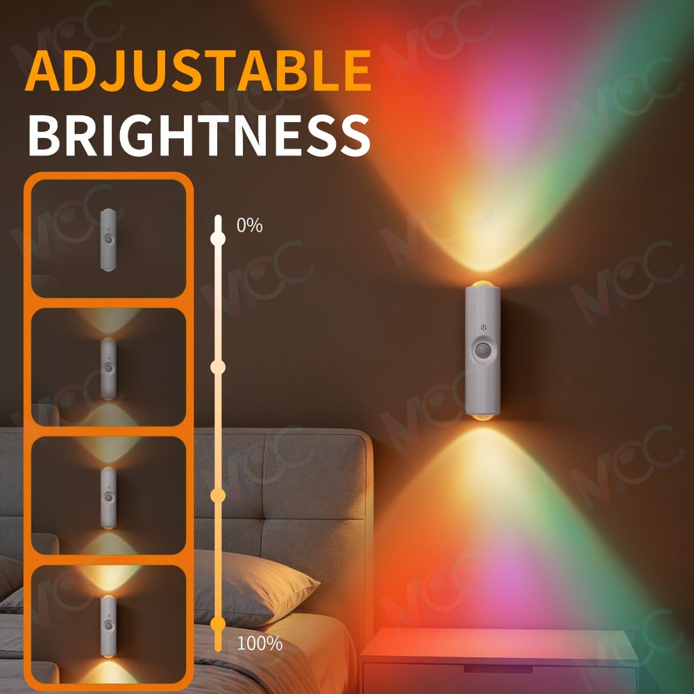 LED Magnetic Night Light Dual Voice & Motion Sensor – 9 Colors Dimmable, 665mAh Battery, Drill-Free Magnetic Install for Hallway, Bedside & Storage Room Ambient Lighting