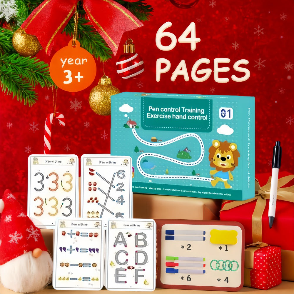 Magic Practice Handwriting & Drawing Book Set for Kids Ages 3-8 – 64 Pages Reusable Wipe Clean Workbook with 8 Erasable Pens & Refills, Pen Control Letter Tracing Activity Gift for Boys Girls Preschool