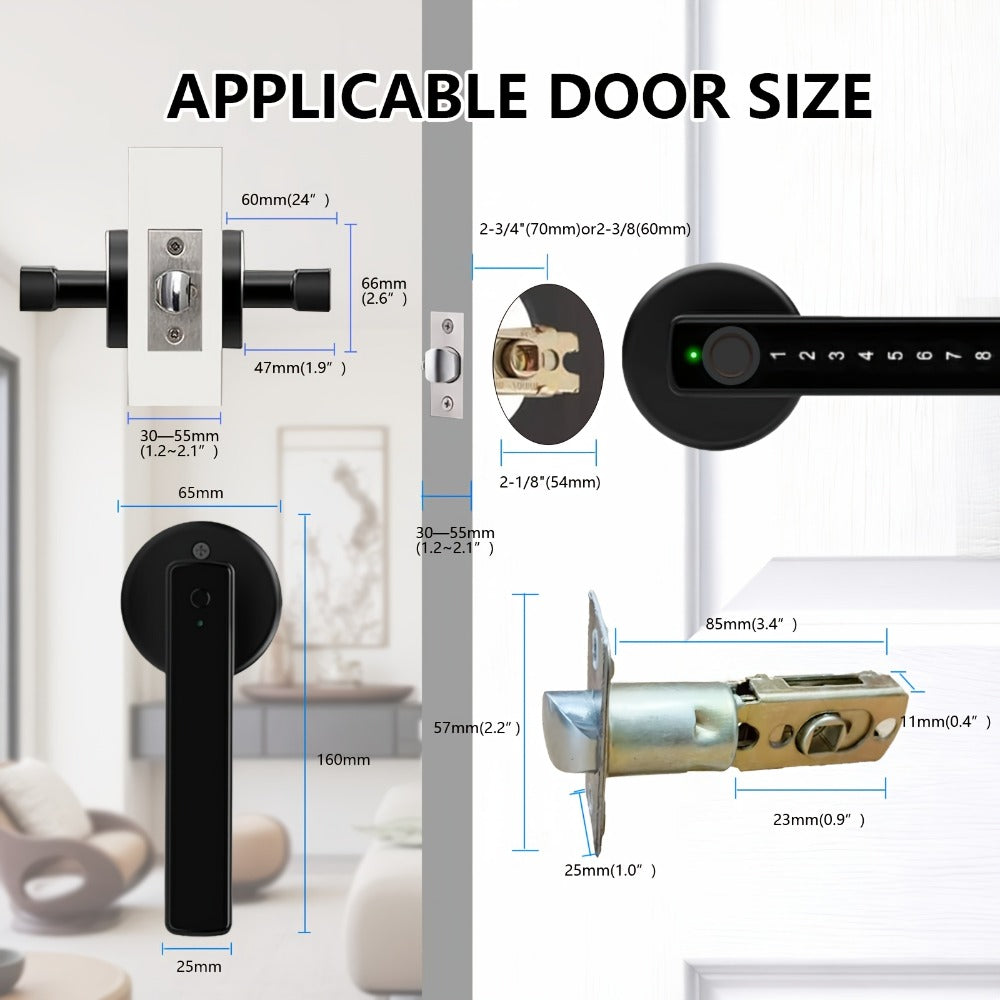 IC Card Door Lock Knob with Fingerprint, PIN & Key - 4-in-1 Biometric Keyless Entry Electronic Lock with Integrated Handle for Bedroom, Home, Hotel & Office, Easy DIY Install, Black