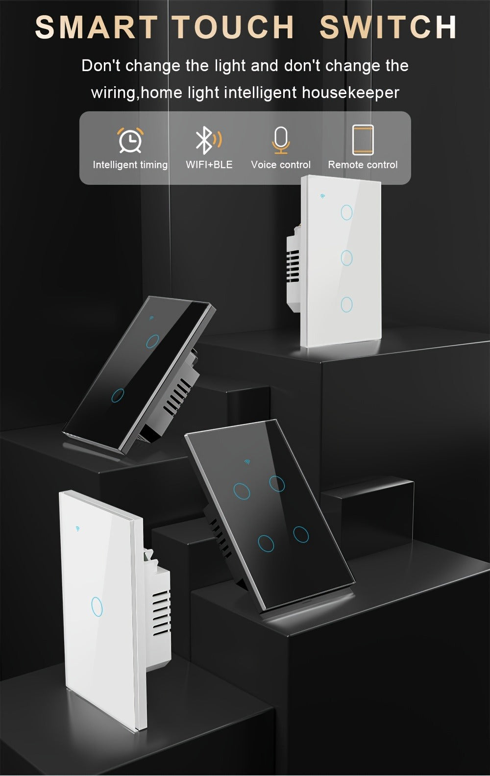 White Glass WiFi Bluetooth Touch Screen Smart Switch 1/2/3/4 Gang – Scratch-Resistant, Works with Alexa & Google Home, Tuya App, Smart Scenes, Timer, Share Function, 600W/Gang, Neutral Required