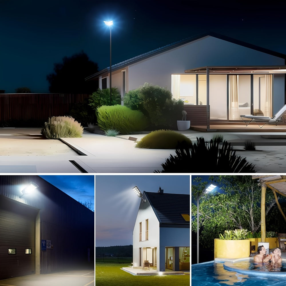 Solar Street Light Outdoor 400 LED – 6500K Waterproof Sensor Flood Light with Remote Control, Dusk to Dawn for Commercial Area, Parking Lot & Night Security Lighting (2 or 4 Pack)