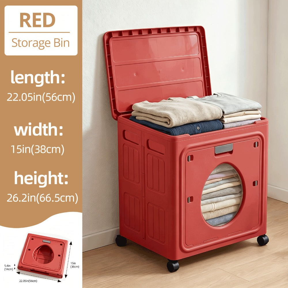 Foldable Storage Box 37 Gallon Flip Top with Visible Window – Large Sturdy Plastic Organizer for Clothes, Bedding & Seasonal Items, Front-Opening Space-Saving Design for Bedroom, Dorm & Under-Bed