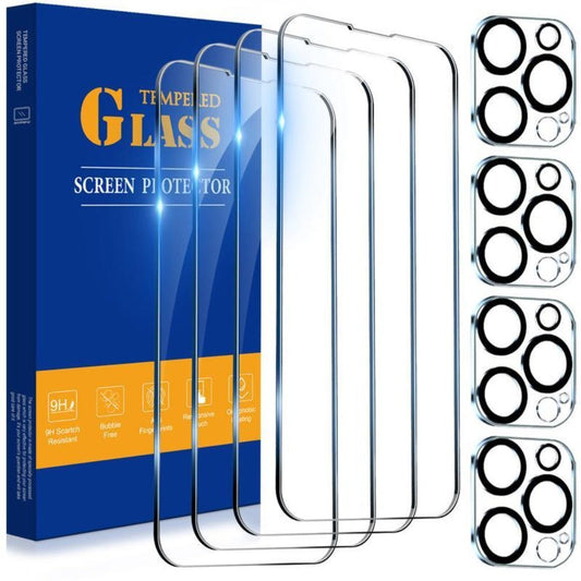 iPhone Screen Protector & Camera Lens Protector 8-Pack – 4 Tempered Glass Screen + 4 Camera Lens, HD Clear, Anti-Scratch, Bubble-Free, Compatible with iPhone 17 / 16 / 15 / 14 / 13 / 12 / 11 Pro Max