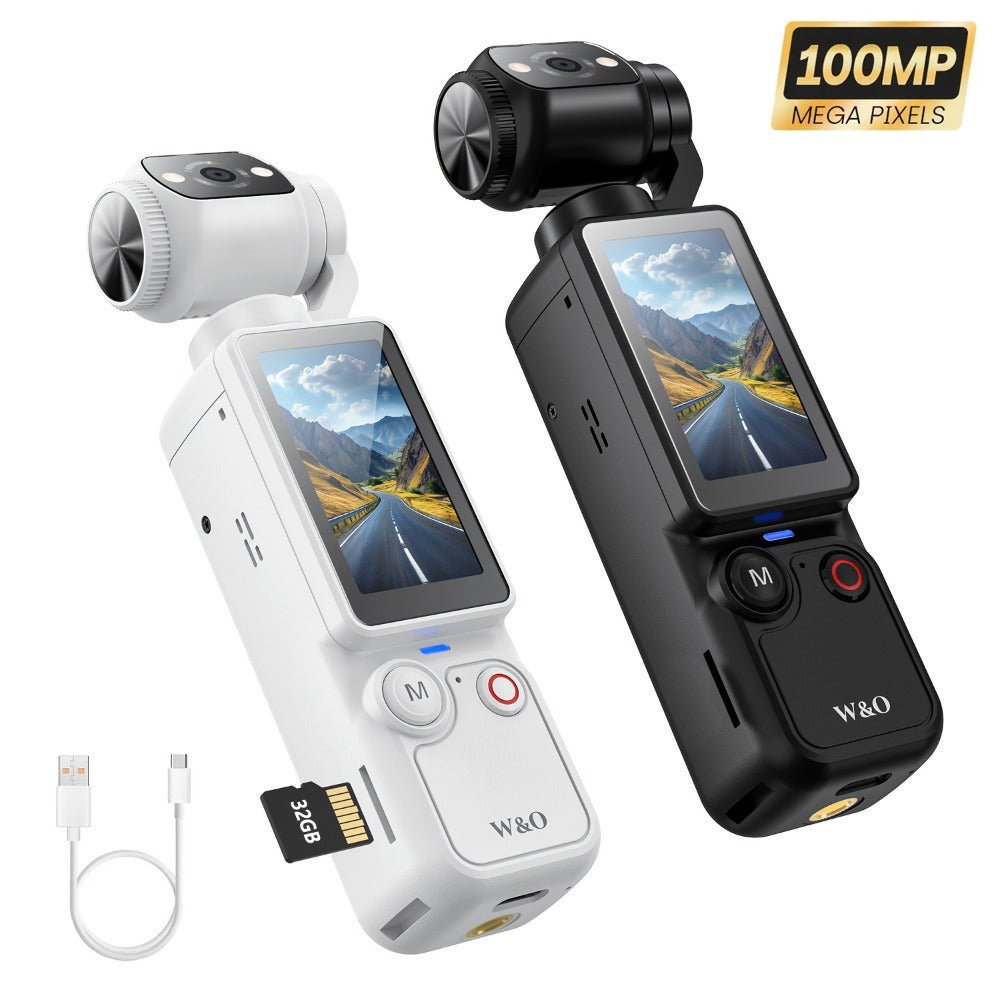 W&O Pocket Camera with Webcam Function | 1.9" Screen, 180° Rotating Shot, 2000mAh Battery, USB-C Charging, 32G Card, Outdoor Sports Cam for Cycling, Travel & Personal Use – Birthday & Christmas Gift
