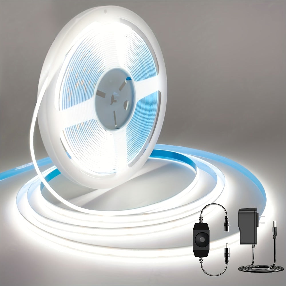 COB LED Strip Light 4800LEDs 32.8FT No Dark Spots - High Density Dimmable Knob Switch Ultra-Thin 8mm Flexible Tape Light for Under Cabinet TV Backlight Kitchen Vanity Mirror Bedroom Bathroom