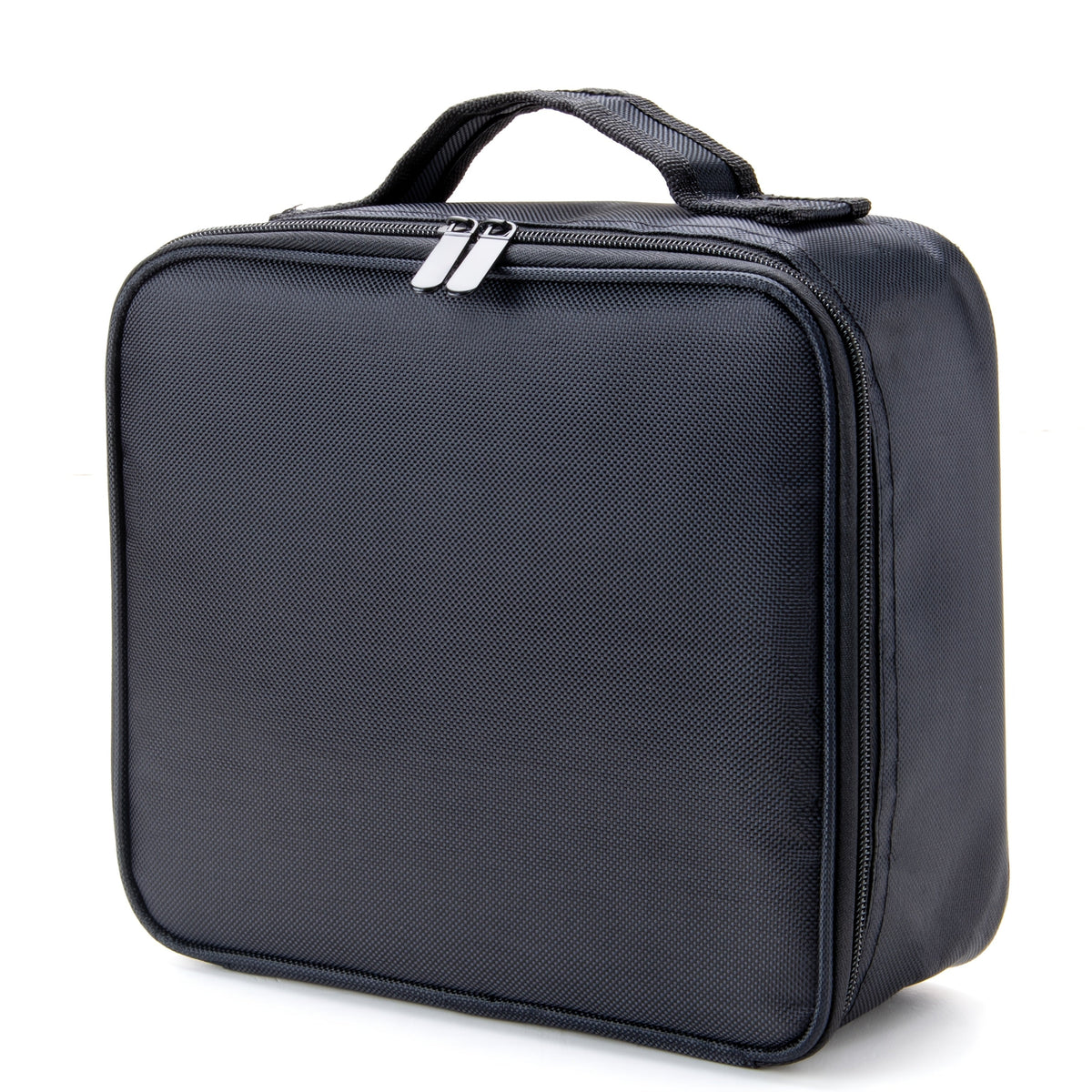 Large Makeup Bag for Women Travel Toiletry Case Durable Fabric Cosmetic Organizer Sturdy Handle Easy Clean Lining for Brushes Lipstick Skincare Beauty Storage Pouch Black 10.24x9.06 Inch