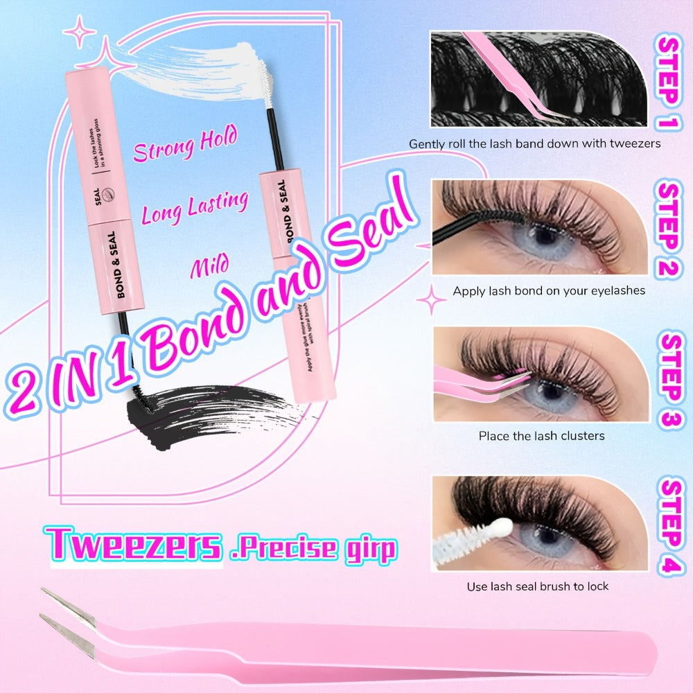 DIY Lash Clusters Gift Set 30D-100D Mixed Length Soft Fluffy Volume Cluster Lashes with Tweezers & Mascara Wands – Natural to Glam Look, Perfect Beauty Gift for Her & Mom