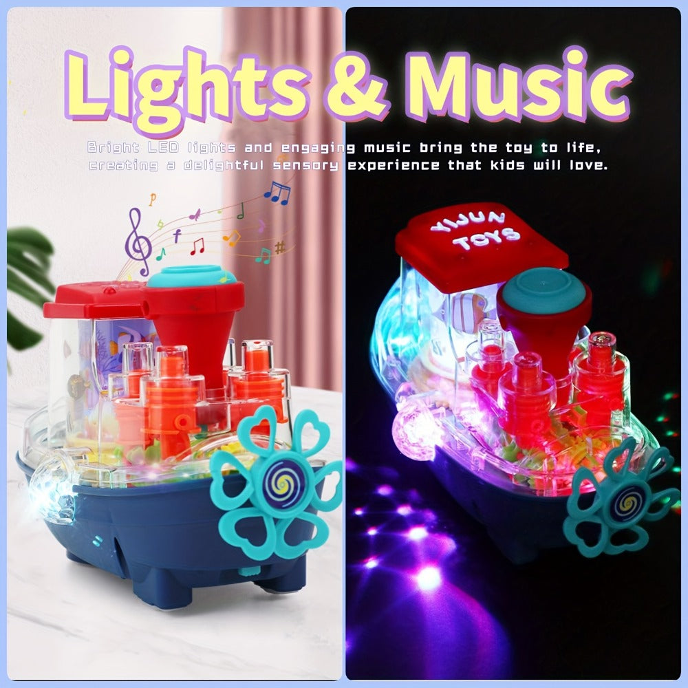 Interactive Sensory Boat Toy for Toddlers 2+ – Underwater Ocean Theme with Fish & Coral, Rotating Scroll Screen & Music, Educational Sensory Stimulation Play Toy for Boys & Girls, Birthday Gift