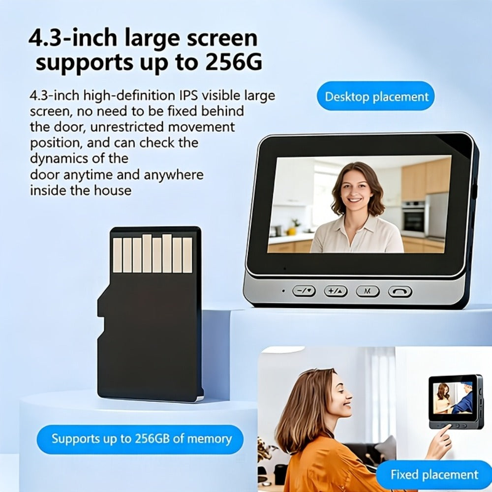 No WiFi Video Doorbell with 4.3" Indoor Monitor 1080P FHD – 120° Wide Angle, 850nm Night Vision, Two-Way Video Intercom, 2-Month Battery, SD Card Storage up to 256GB, One-Key Setup, Black