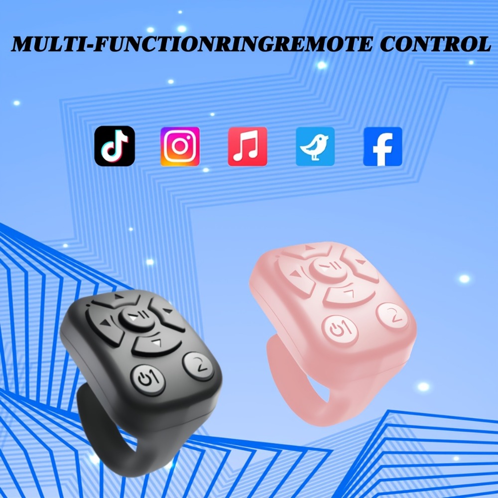 Bluetooth Selfie Remote Ring 2 Pack TikTok Scroll Shutter for iPhone iPad – Hands-Free Photo Capture Video Like Page Turn Music Control, Rechargeable Wearable Creator Accessory, Black Pink Gift