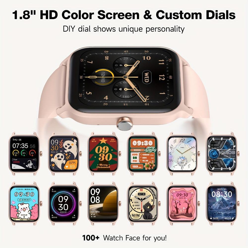 Smartwatch with Built-in Alexa FAWEIO 1.8" HD Touch Screen, Bluetooth Calling, 100+ Sport Modes, Fitness Tracker Heart Rate Sleep Monitor, Compatible with iPhone & Android – Smart Watch for Women Men 14 Colors
