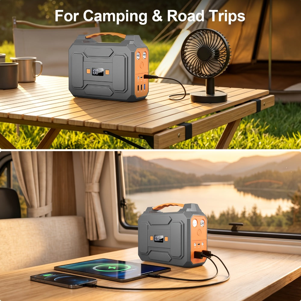 300W Portable Power Station Solar Generator with AC Outlet, DC & USB Outputs, LED Flashlight, Built-in Cooling Vents – 256Wh Lithium-Ion Battery for Camping, RV, Emergency Home Backup, Outdoor Adventures