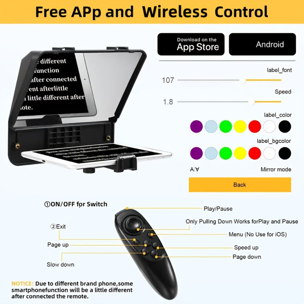 A10 Portable Teleprompter for Smartphone & DSLR Camera | Phone Holder & Remote Control for Video Recording, Live Streaming, Interview, Stage Presentation & Speech
