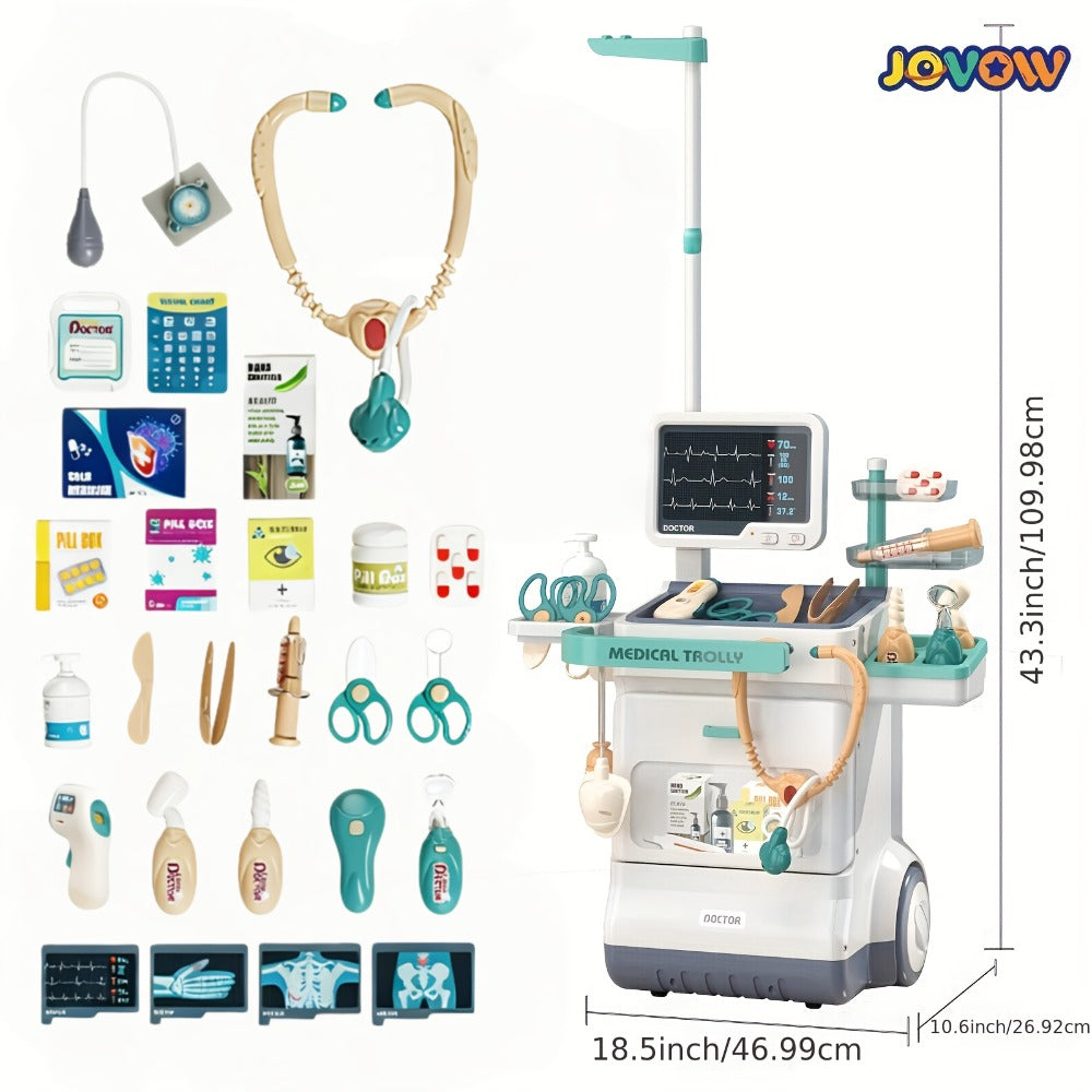 Kids Doctor Play Set with Medical Trolley for Pretend Clinic Role-Play