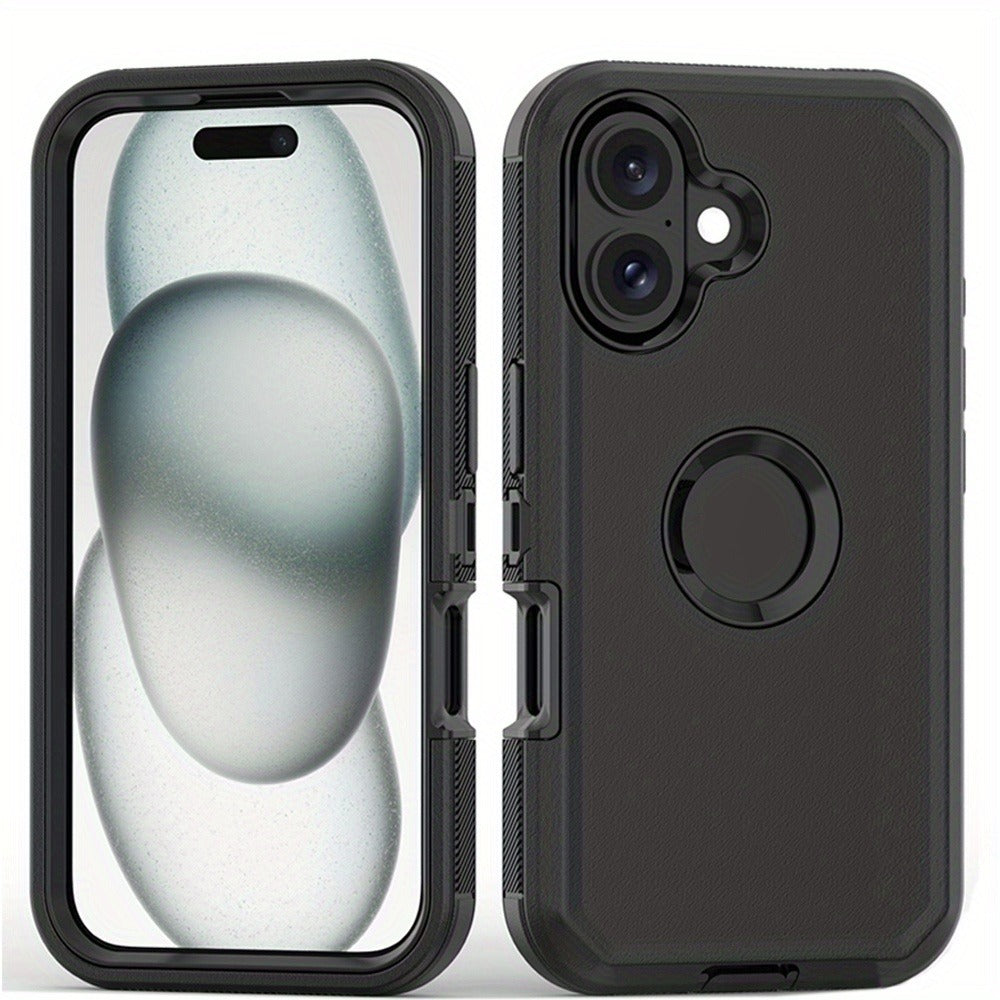 Rugged iPhone 16 Pro Max Case Hybrid Armor Dual Layer TPU PC Shockproof Drop Protection – Heavy Duty Wireless Charging Compatible Cover for iPhone 16 Pro 16 Plus 16 – Black Orange Blue Purple Green