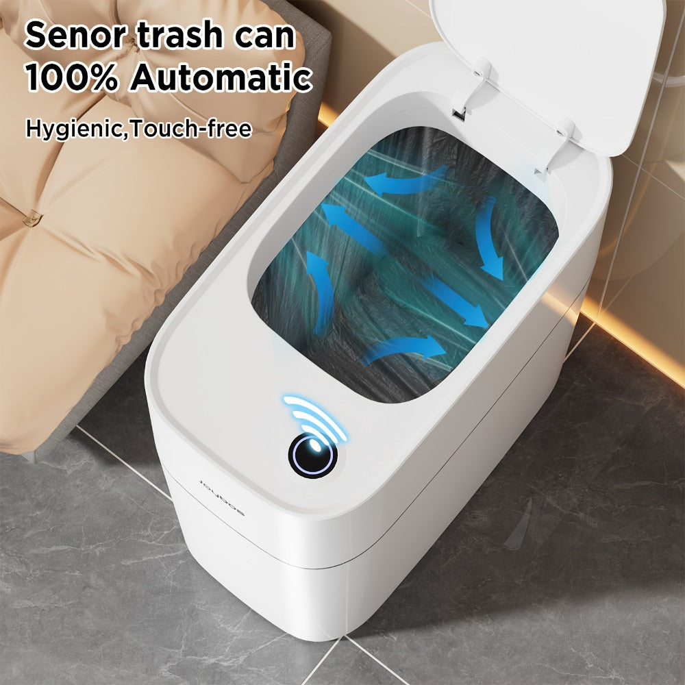 Touchless Trash Can 3.8 Gal 14L Infrared Motion Sensor – Auto-Open Lid, Wind Adsorption Auto-Expand Bag, Slim Odor-Sealing Design for Kitchen Bathroom Office Bedroom | 1PC & 2PC Bundle | White