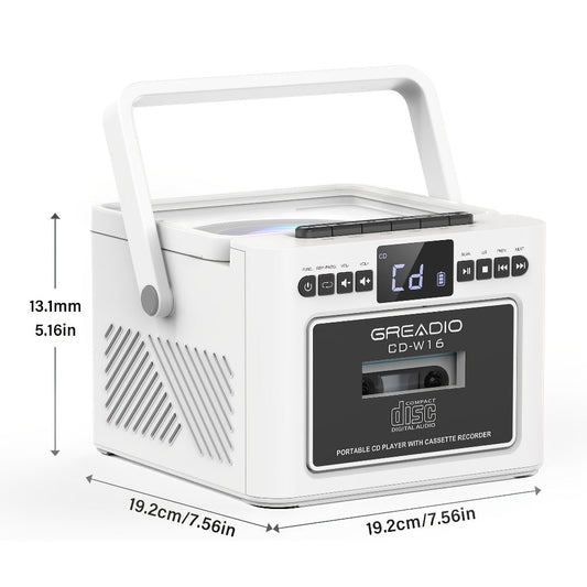 Rechargeable CD & Cassette Boombox with FM Radio, Tape Recording & AUX/SD/USB