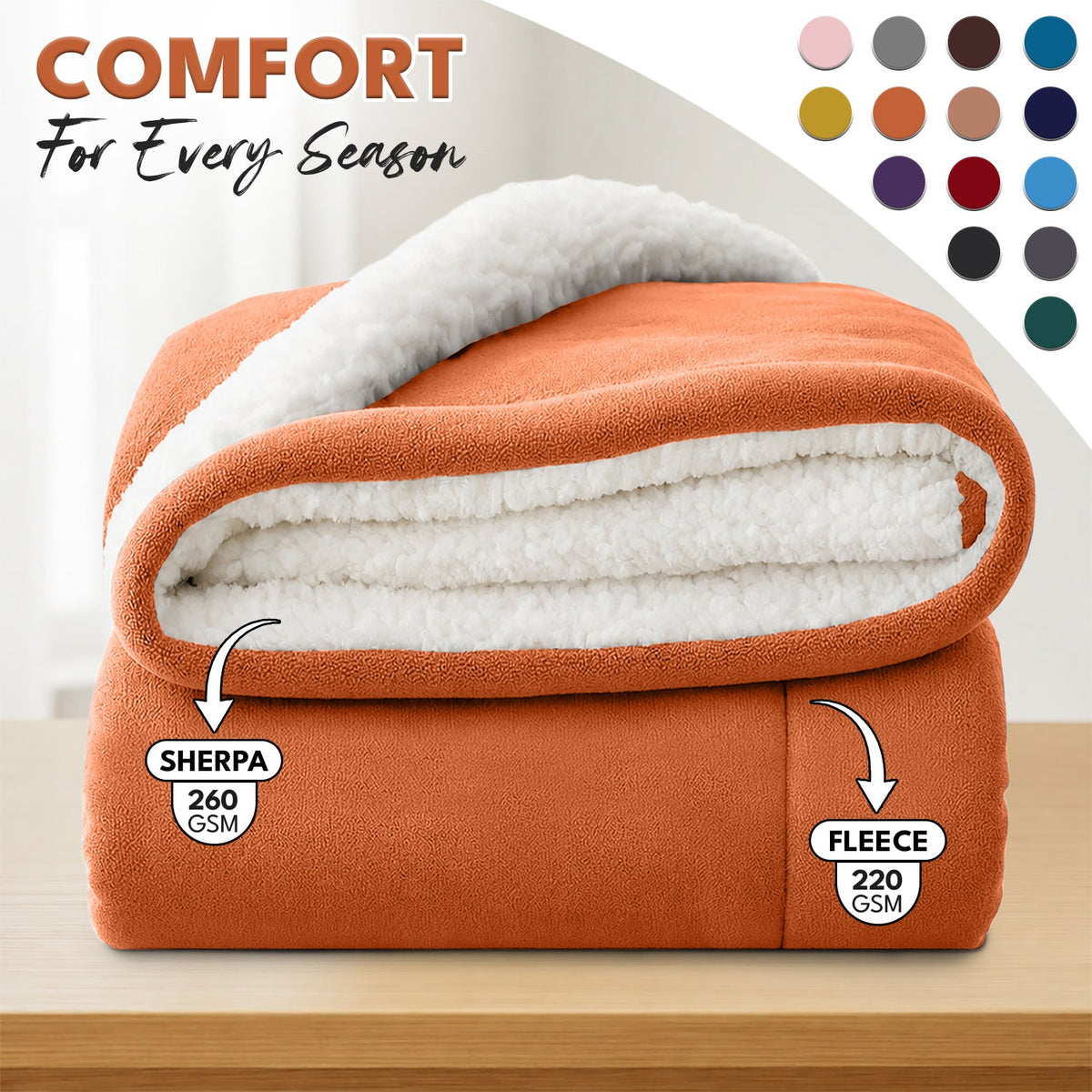 Sherpa Flannel Blanket – Double-Layer Ultra Soft Warm Throw for Bed, Sofa & Bedroom Decor, Better Sleep, 14 Colors, 3 Sizes