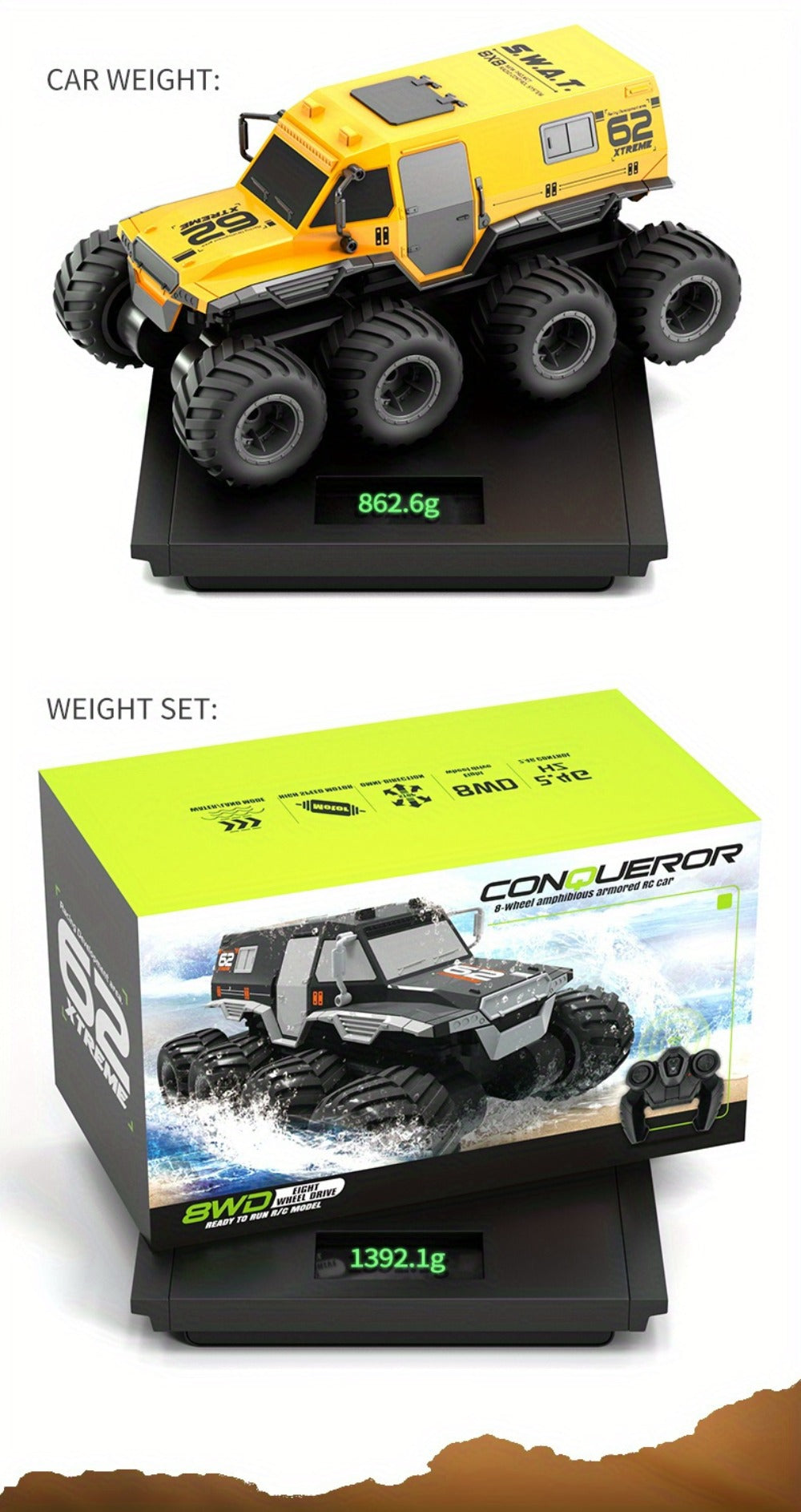 8-Wheel 4-Motor Amphibious RC Armored Truck for Land and Water