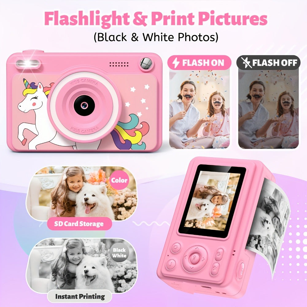 Kids Instant Print Camera 1080P HD, Polaroid Style Photo Printer Camera for Kids with 5 Rolls Paper & 32GB Card, Birthday Christmas Gift for Boys & Girls Ages 3-14, Green, Blue, Pink