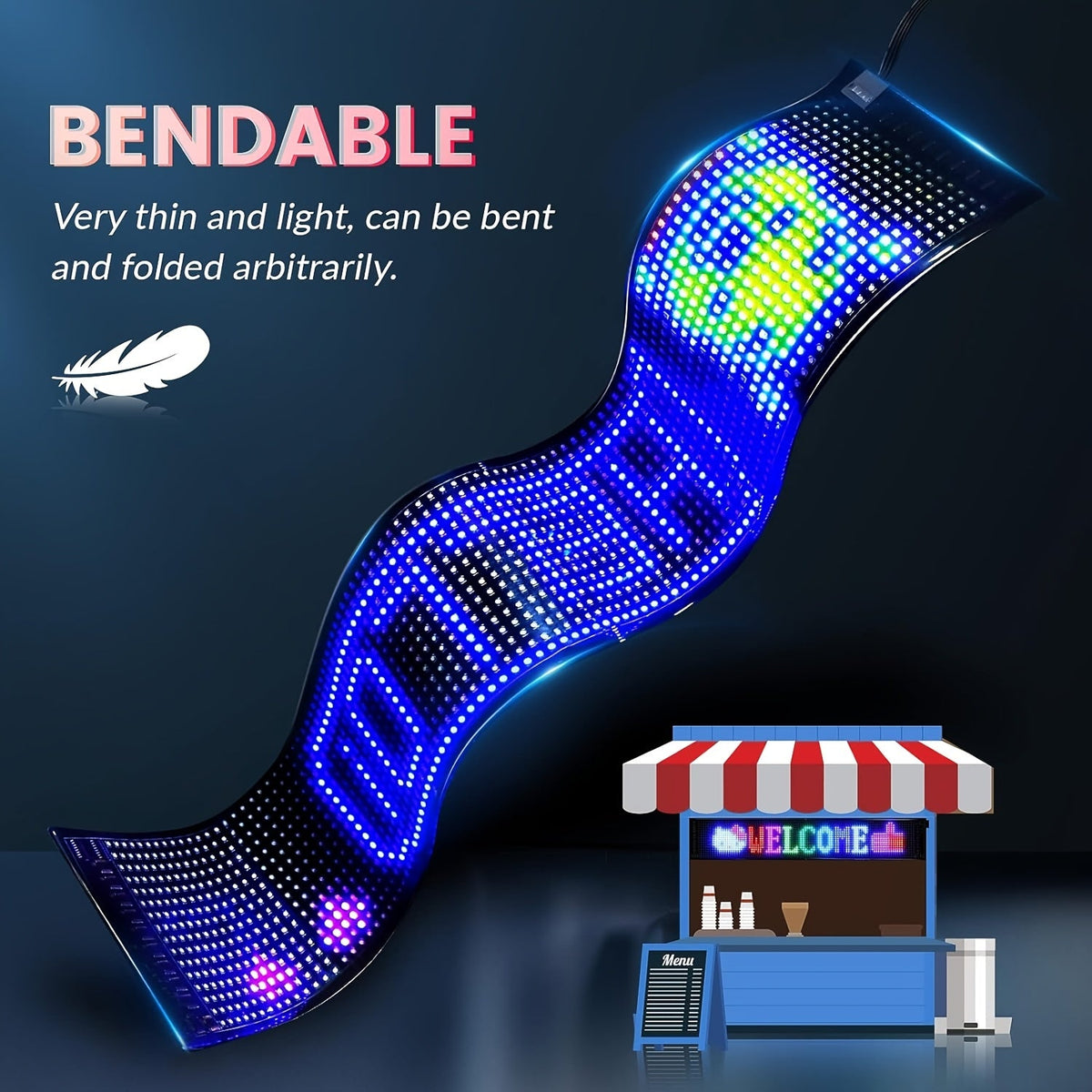 Programmable LED Sign Large Flexible Matrix Panel, App-Controlled Text & Animation, Music Rhythm Display, USB 5V, Indoor Shop Bar Bedroom Decoration Digital Scrolling Sign