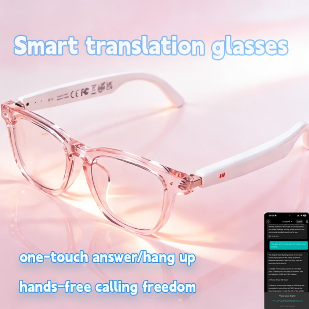 164-Language Translation Glasses with Real-Time AI Voice Translator – Bluetooth Music & Calls | AI Voice Assistant | Indoor & Driving Use | Unisex Smart Eyewear Multiple Colors | Travel Business Gift
