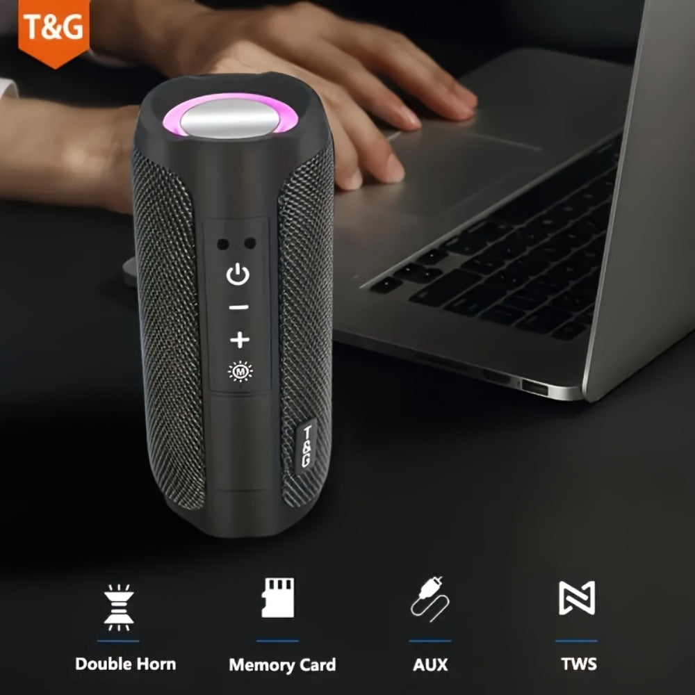 TG227 Portable Bluetooth Speaker with LED Breathing Light, TWS Stereo Sound, USB-C Rechargeable, Wireless Speaker for Outdoor Camping, Hiking, Gatherings