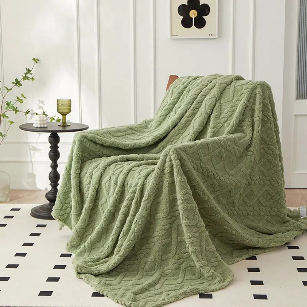 3D Plush Dense Weave Fleece Blanket – Ultra-Soft Warm Throw for Bed, Couch, Travel & Outdoor, Air-Conditioning Friendly, 3 Colors, 2 Sizes
