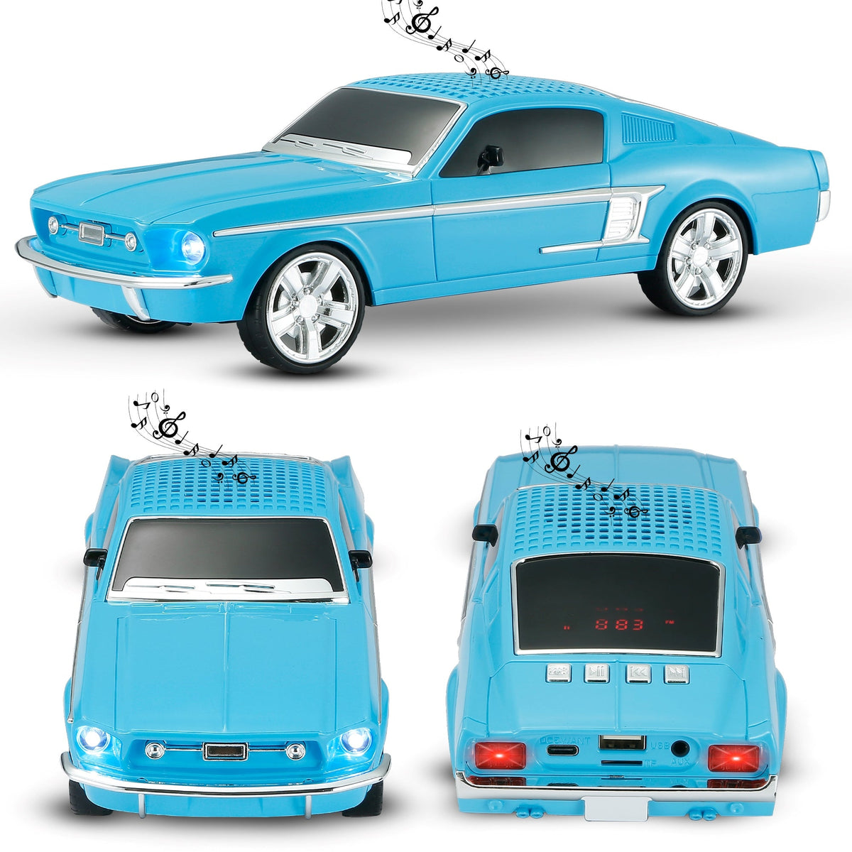 Fuzix WS-1967 Classic Car Bluetooth Speaker with LED Lights | Retro Replica Wireless Stereo, FM Radio, USB/TF/AUX, Built-in Mic, Rechargeable – Novelty Gift for Car Enthusiasts, Home, Travel & Parties
