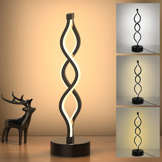 Spiral LED Table Lamp – Modern Minimalist Wave Dimmable Desk Lamp, 3 Color Temperatures, USB Charging, Metallic Base, Creative Curved Night Light for Bedroom Living Room Office Study (1pc / 2pc / Wooden)